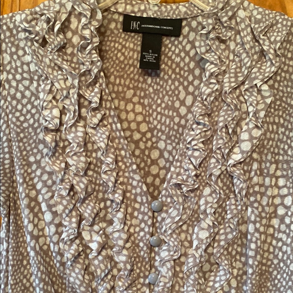 Chico's Gray Ruffle Button-Down Top - Picture 9 of 9